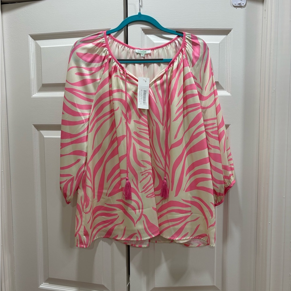 Jade Pink and Cream Zebra-Print Peasant Blouse